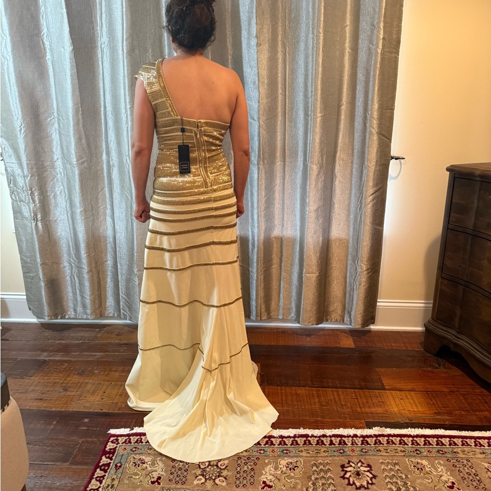 Herve Leger Gold One Shoulder Dress - Picture 5 of 13